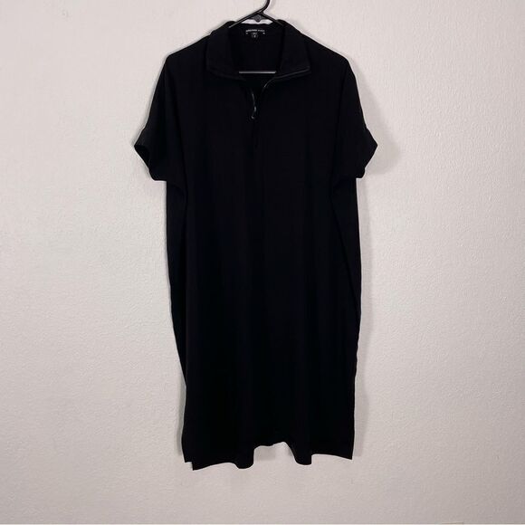 James Perse Black Collared Short Sleeve Little Zip Front Shirt Dress - Picture 1 of 8